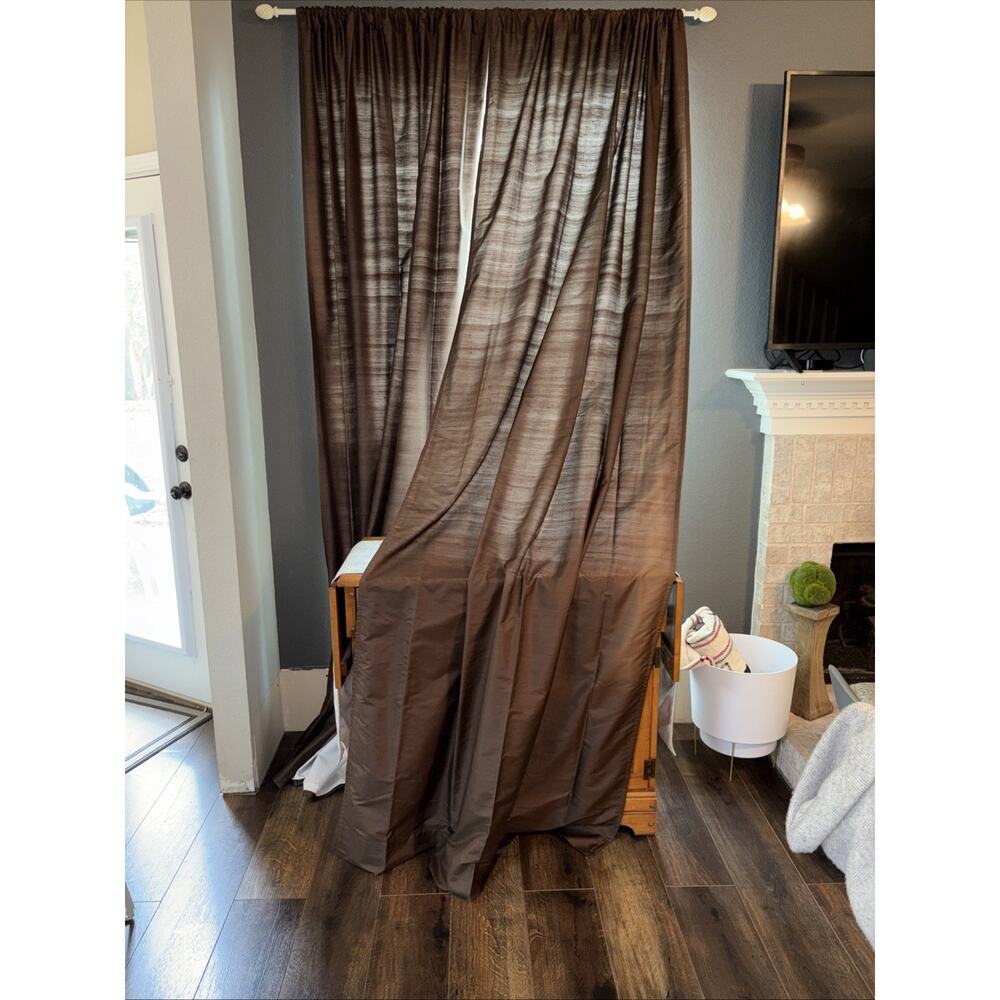 POTTERY BARN 2 Silk Dupioni Drape Curtain 108" Lined Panels Espresso Sun Fading - Picture 6 of 14